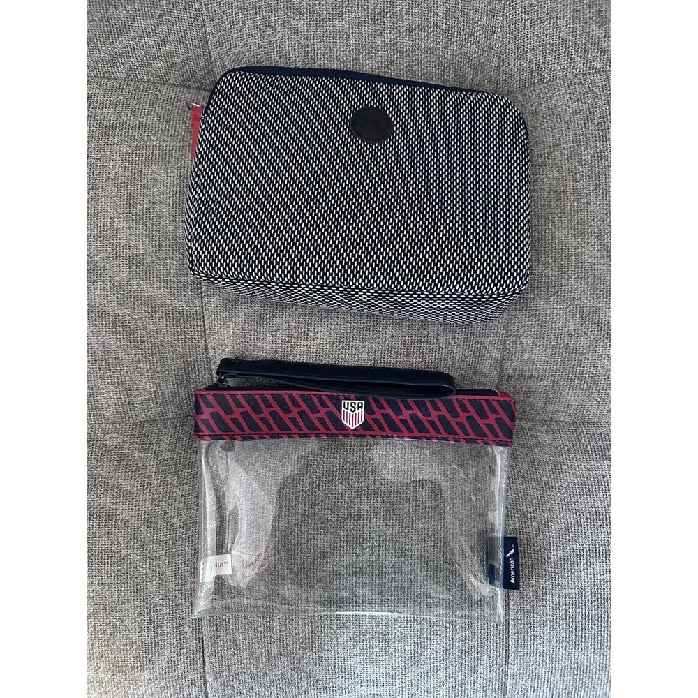 American Airlines US Soccer Amenity Kit Set OS Blue Clear FIFA Pouch Bag